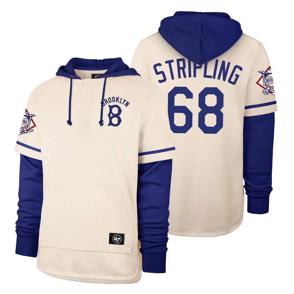 Men Los Angeles Dodgers #68 Stripling Cream 2021 Pullover Hoodie MLB Jersey->los angeles dodgers->MLB Jersey